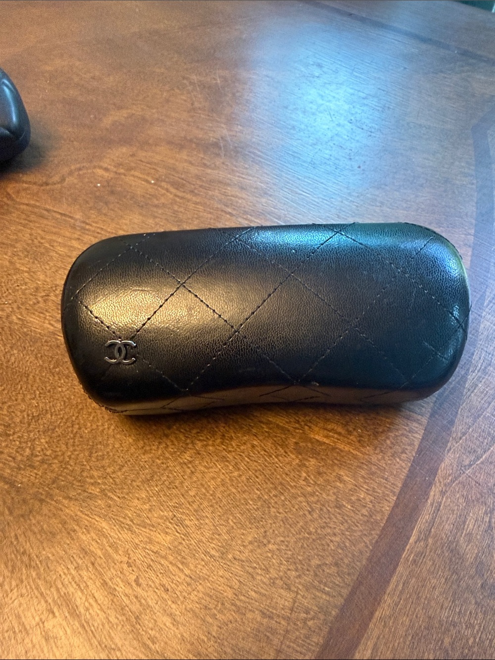 CHANEL Black Quilted Leather Eyewear Case with CC Logo